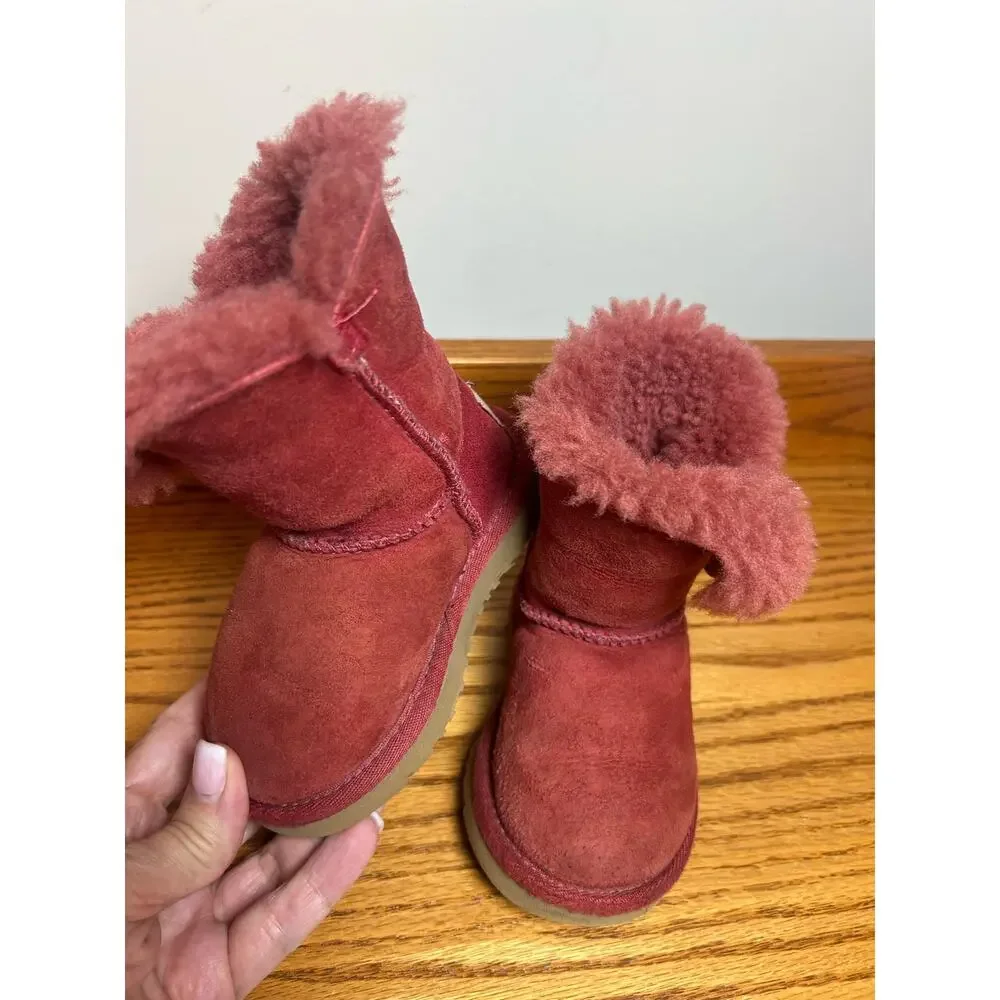 Ugg Classic Bailey Button Toddlers Kids Cranberry Suede Boot 5991T Size 6